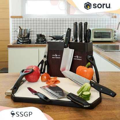 SSGP Set Pisau Dapur Stainless 6 pcs dengan Penajam Pisau & Wood Block