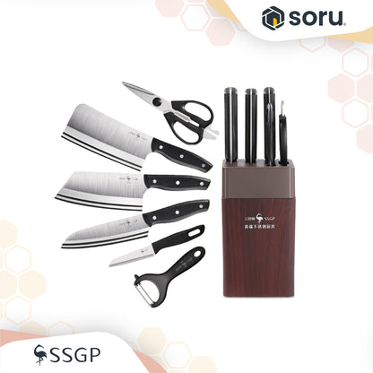 SSGP Set Pisau Dapur Stainless 6 pcs dengan Penajam Pisau & Wood Block