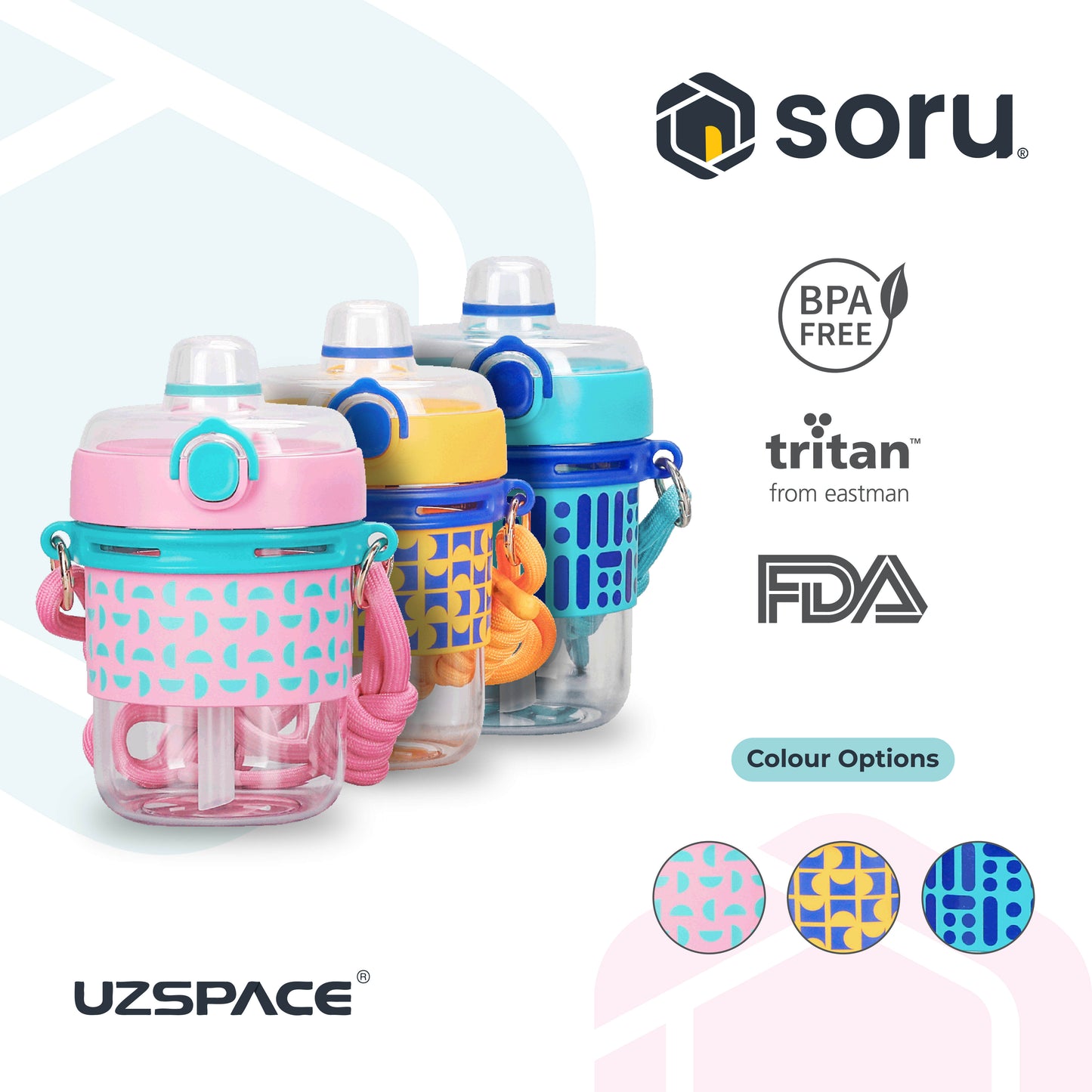 UZSPACE 2317 Botol Minum Mini Sedotan Memphis Series 560ml