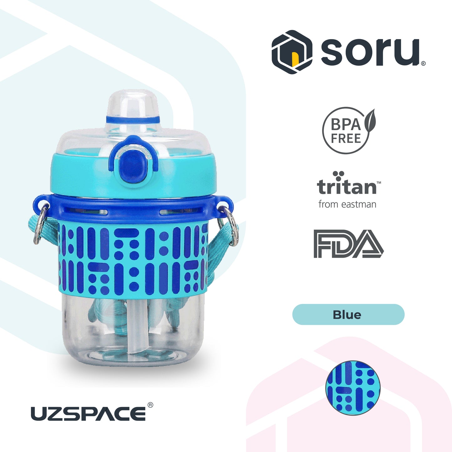 UZSPACE 2317 Botol Minum Mini Sedotan Memphis Series 560ml