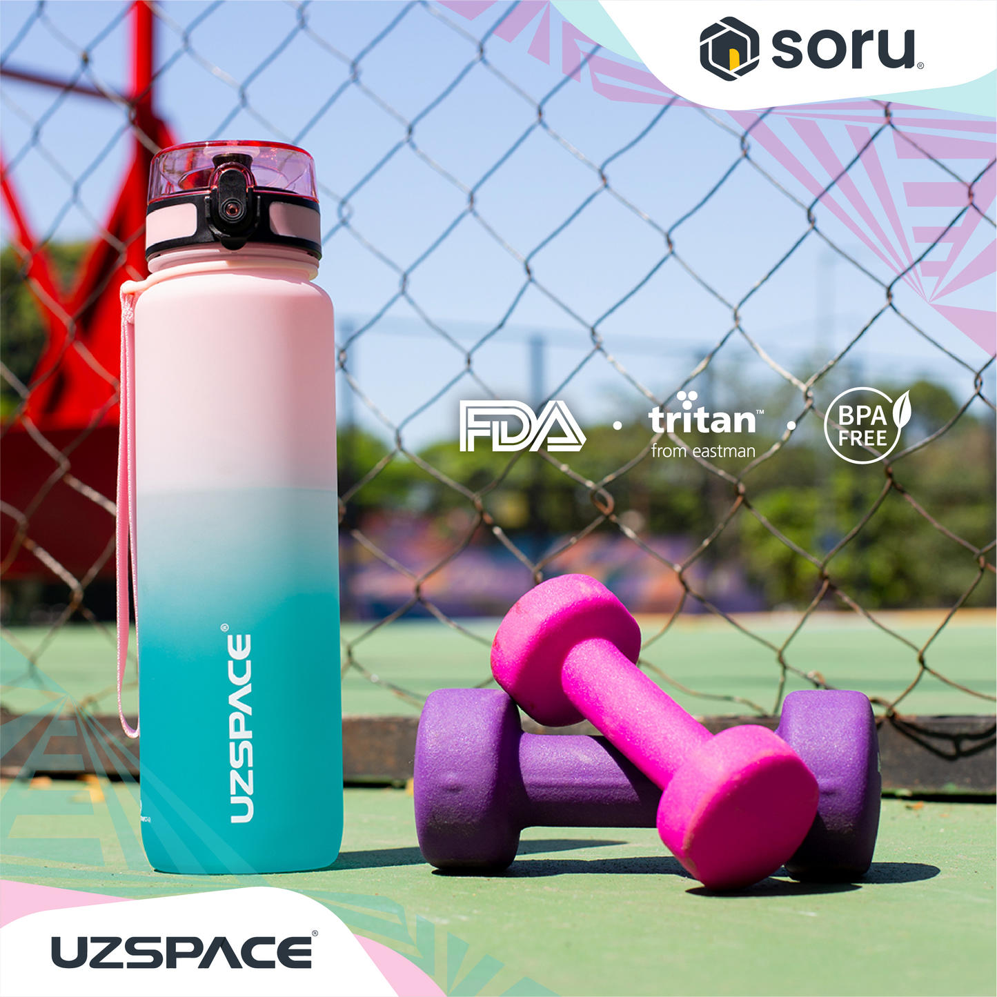 UZSPACE 3038 Botol Minum Olahraga Frosted Bottle 1000ML USA Tritan