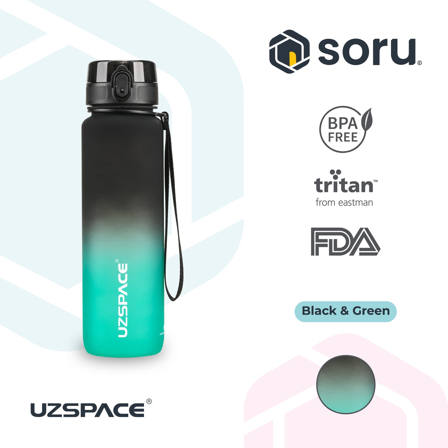 UZSPACE 3038 Botol Minum Olahraga Frosted Bottle 1000ML USA Tritan