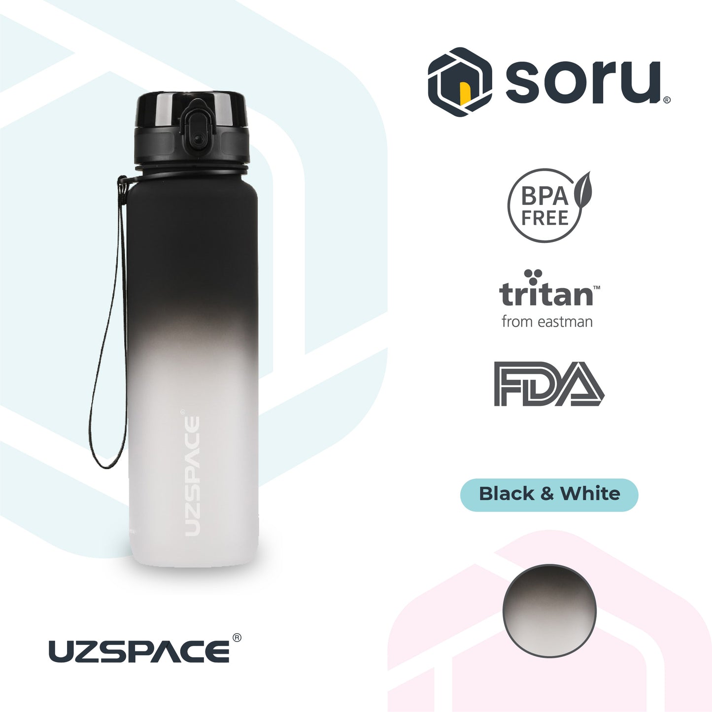 UZSPACE 3038 Botol Minum Olahraga Frosted Bottle 1000ML USA Tritan