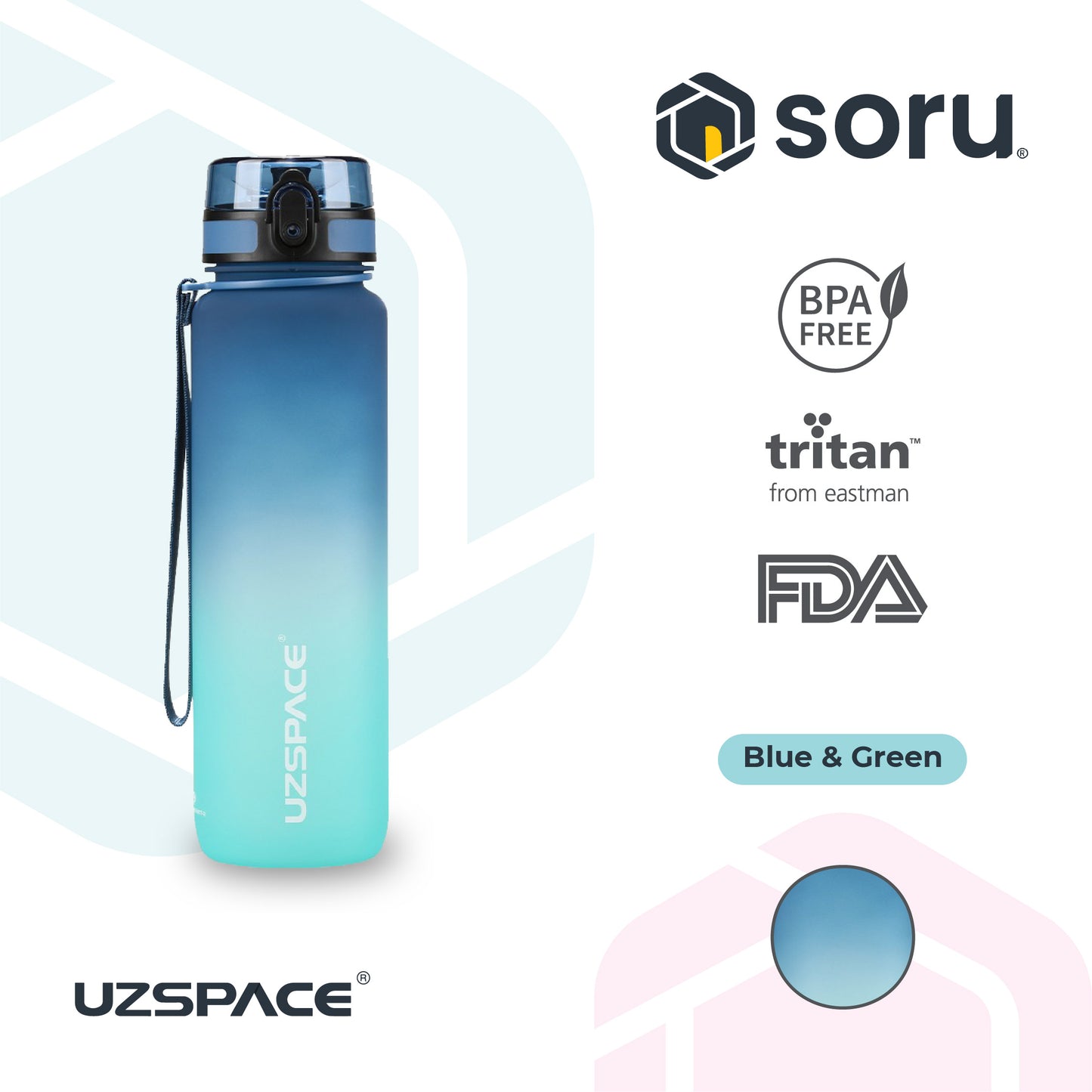 UZSPACE 3038 Botol Minum Olahraga Frosted Bottle 1000ML USA Tritan