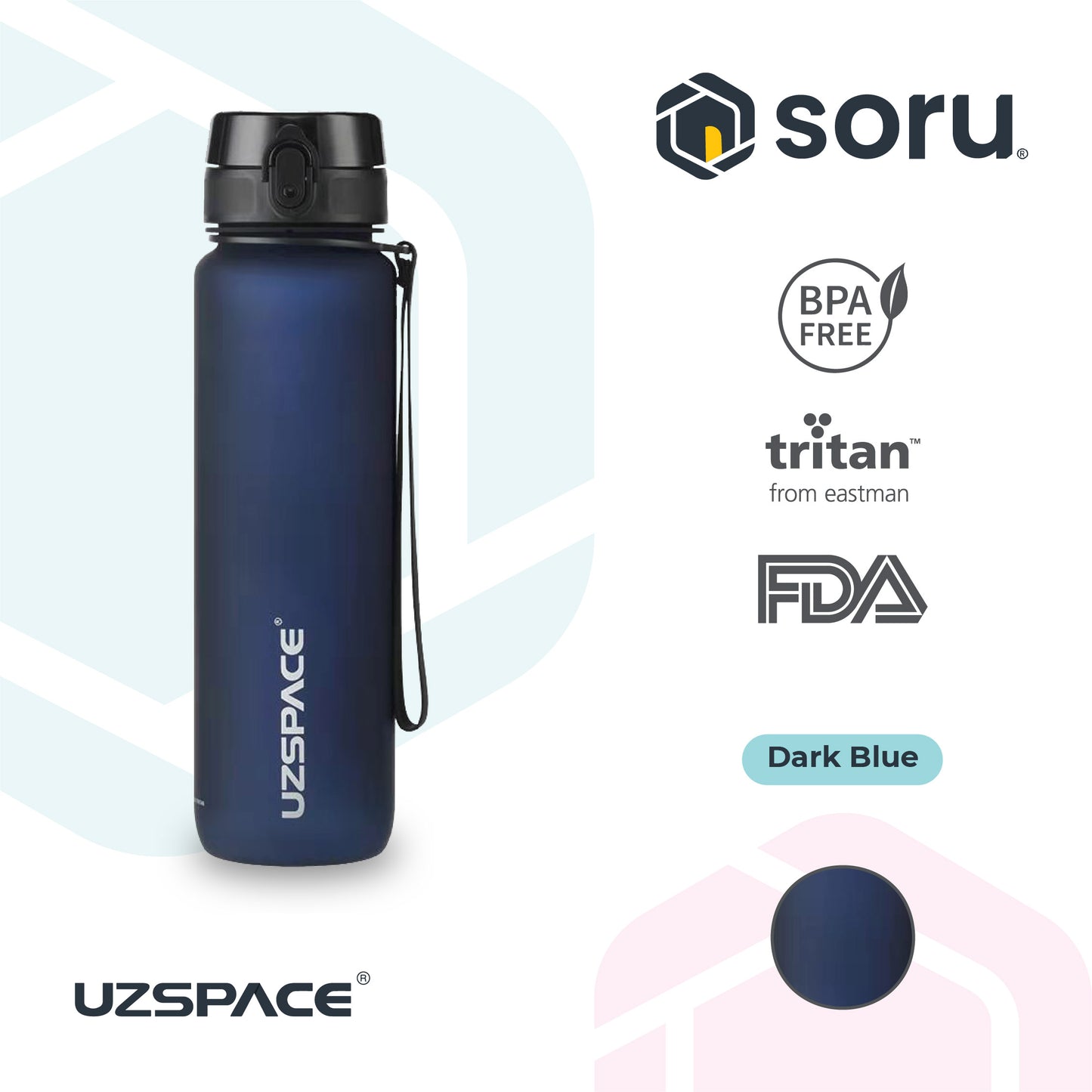 UZSPACE 3038 Botol Minum Olahraga Frosted Bottle 1000ML USA Tritan