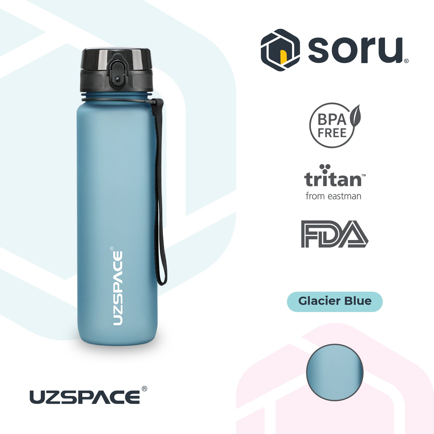 UZSPACE 3038 Botol Minum Olahraga Frosted Bottle 1000ML USA Tritan