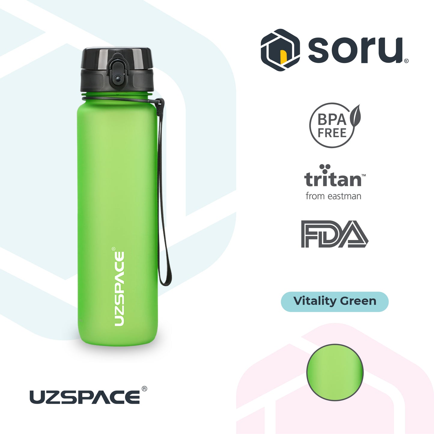 UZSPACE 3038 Botol Minum Olahraga Frosted Bottle 1000ML USA Tritan