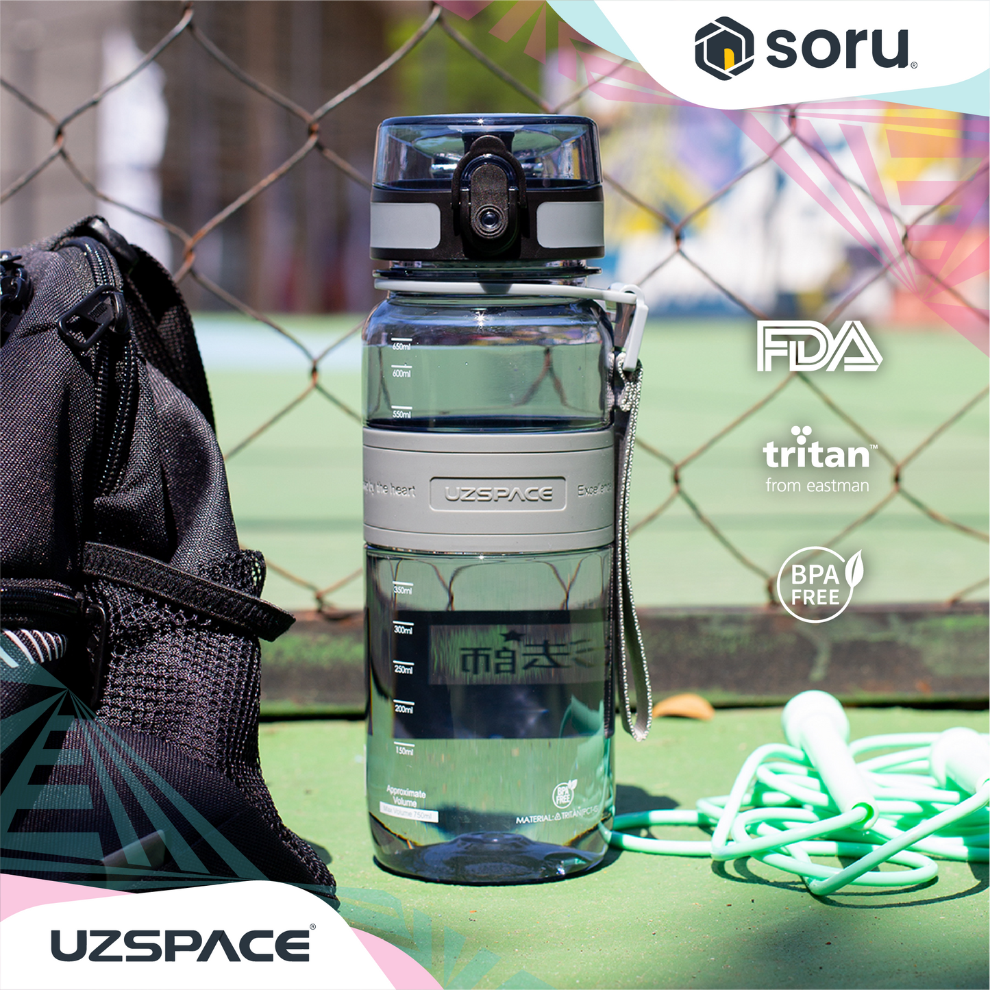 UZSPACE 5029 Botol Minum Olahraga Sedang 650 ML USA Tritan