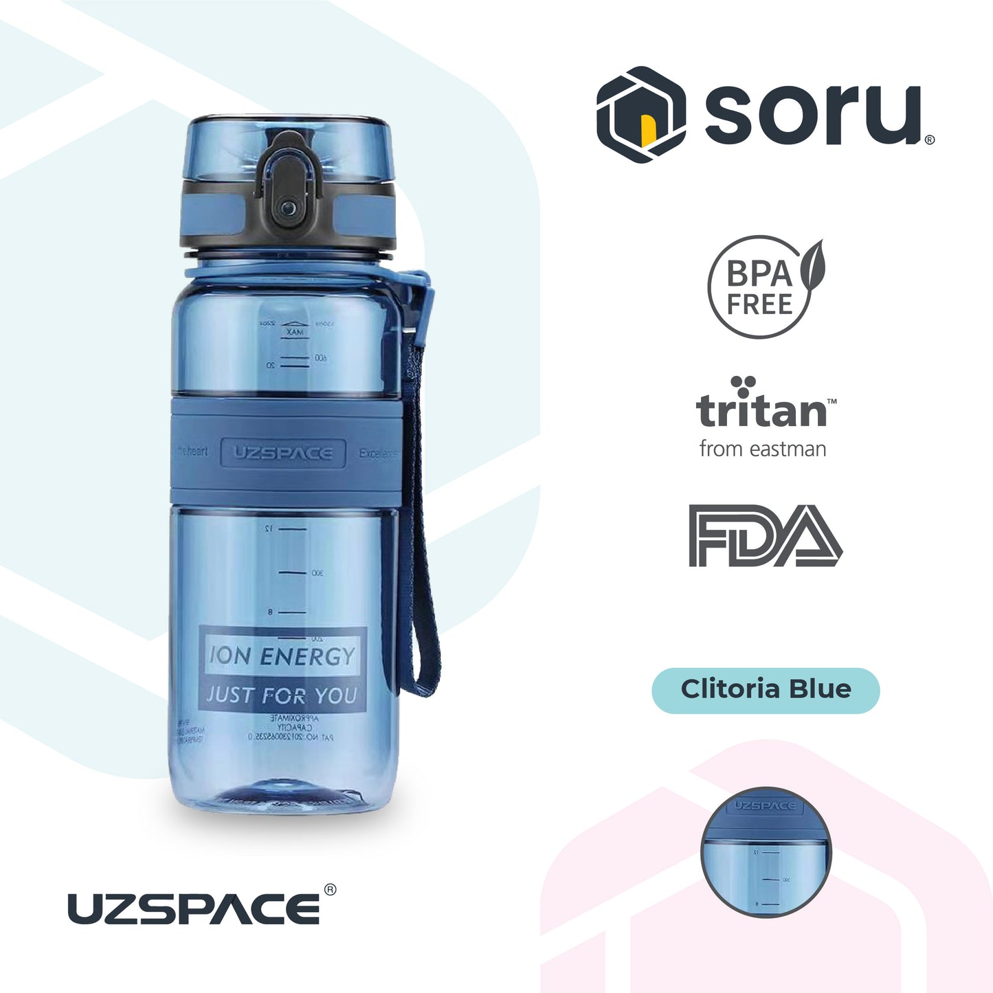 UZSPACE 5029 Botol Minum Olahraga Sedang 650 ML USA Tritan