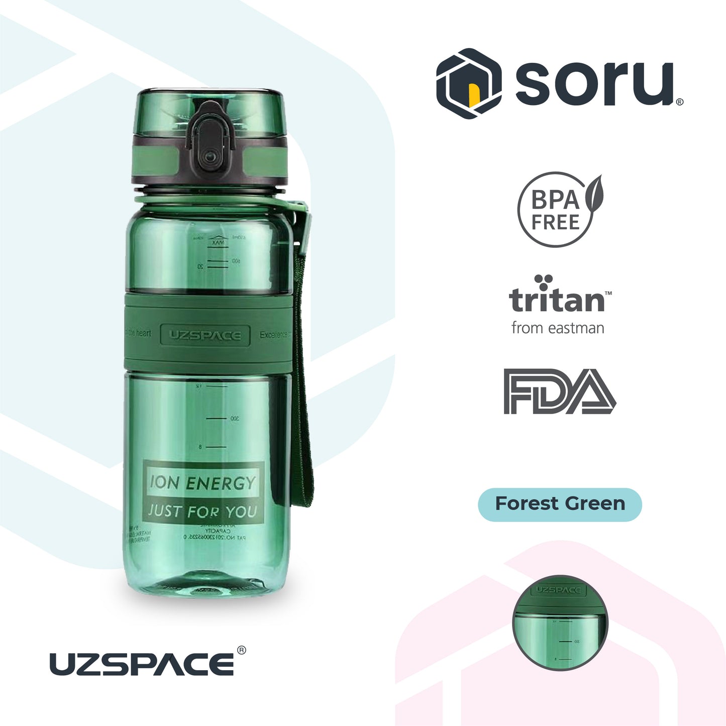 UZSPACE 5029 Botol Minum Olahraga Sedang 650 ML USA Tritan