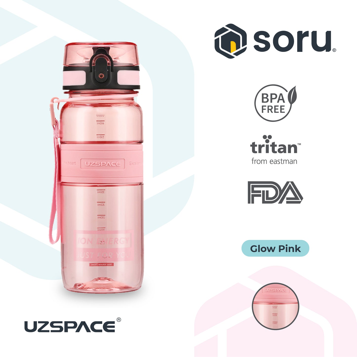 UZSPACE 5029 Botol Minum Olahraga Sedang 650 ML USA Tritan