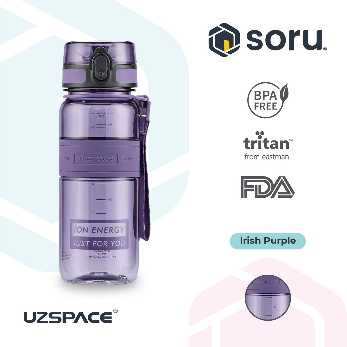 UZSPACE 5029 Botol Minum Olahraga Sedang 650 ML USA Tritan