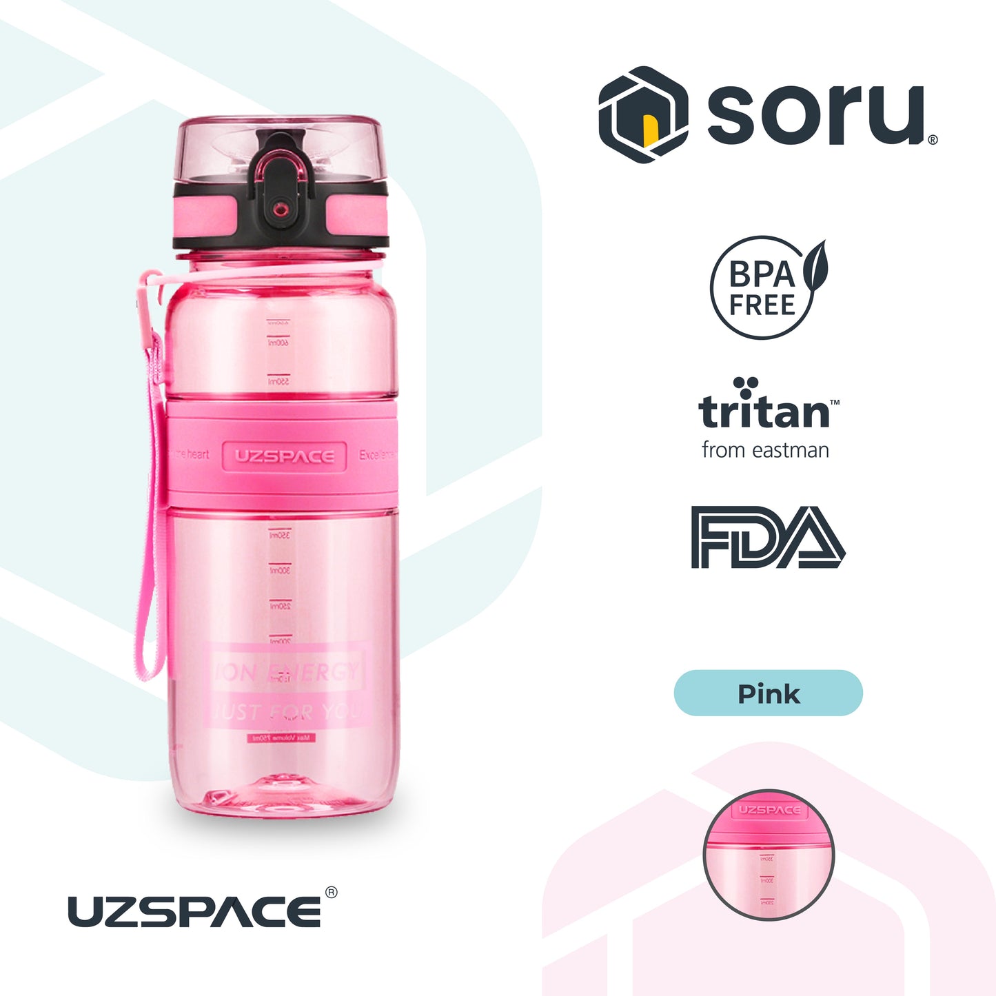 UZSPACE 5029 Botol Minum Olahraga Sedang 650 ML USA Tritan