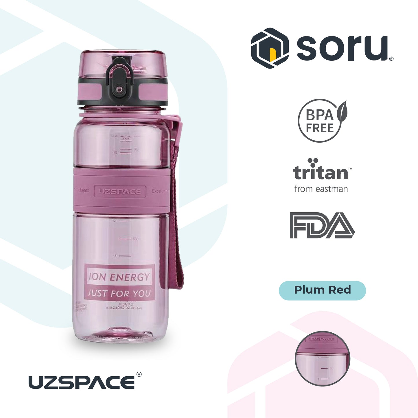 UZSPACE 5029 Botol Minum Olahraga Sedang 650 ML USA Tritan