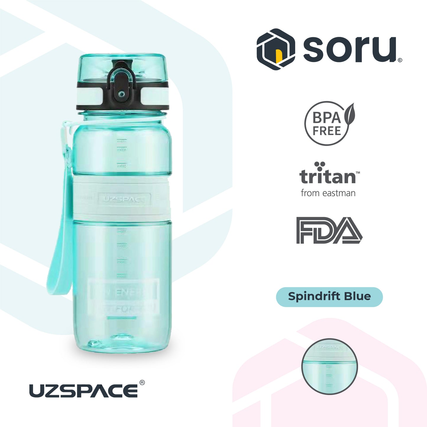 UZSPACE 5029 Botol Minum Olahraga Sedang 650 ML USA Tritan