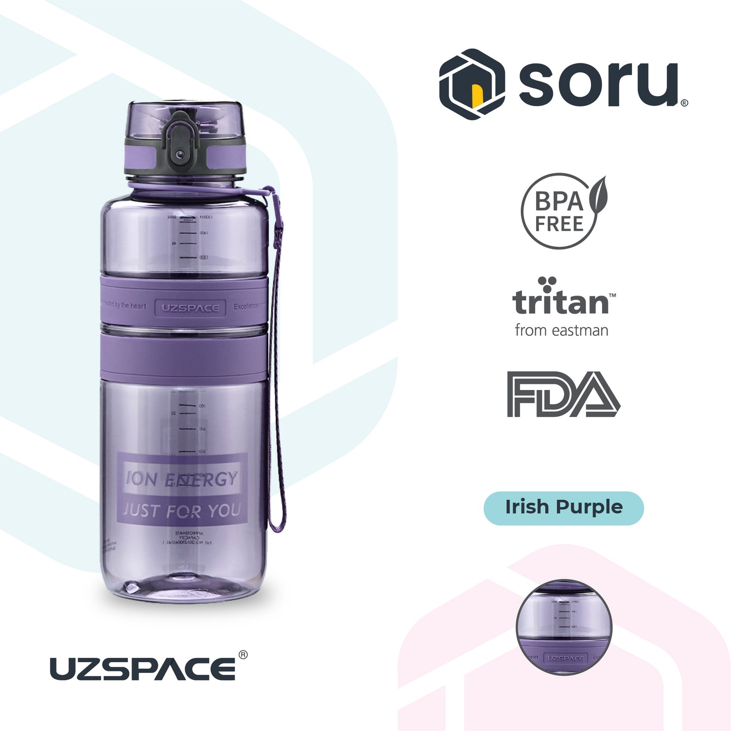 UZSPACE 5032 Botol Minum Olahraga Besar 1.5 Liter USA Tritan