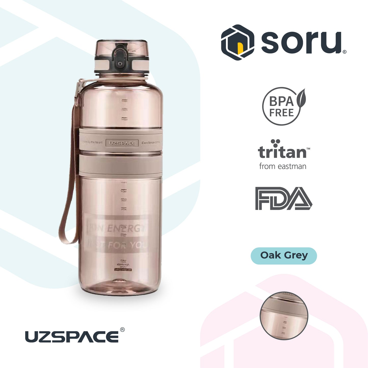 UZSPACE 5038 Botol Minum Olahraga Besar 2 Liter USA Tritan