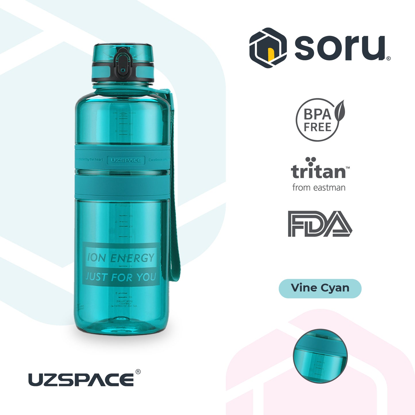 UZSPACE 5038 Botol Minum Olahraga Besar 2 Liter USA Tritan