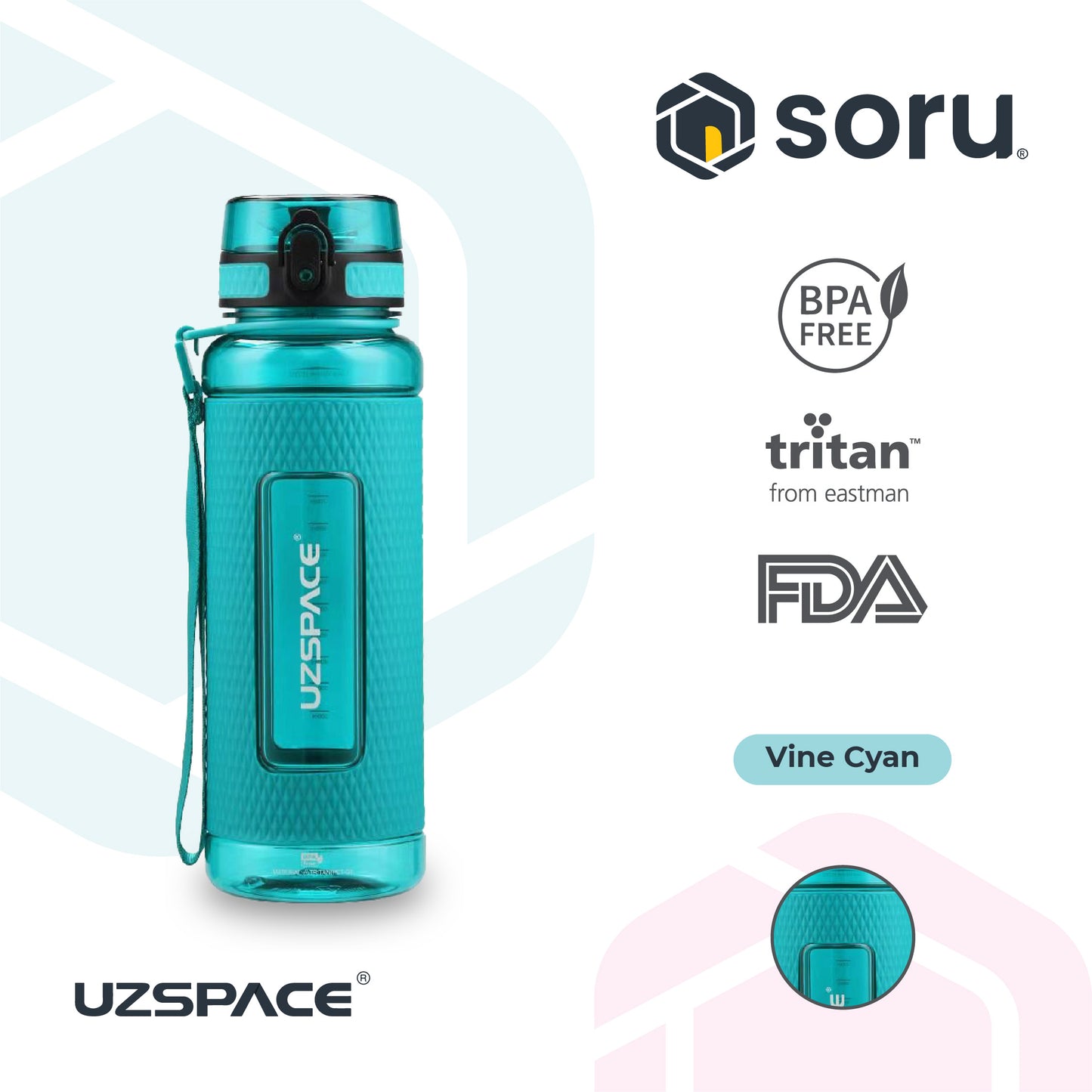 UZSPACE 5046 Botol Minum Olahraga Besar Sport Bottle 950ml USA Tritan