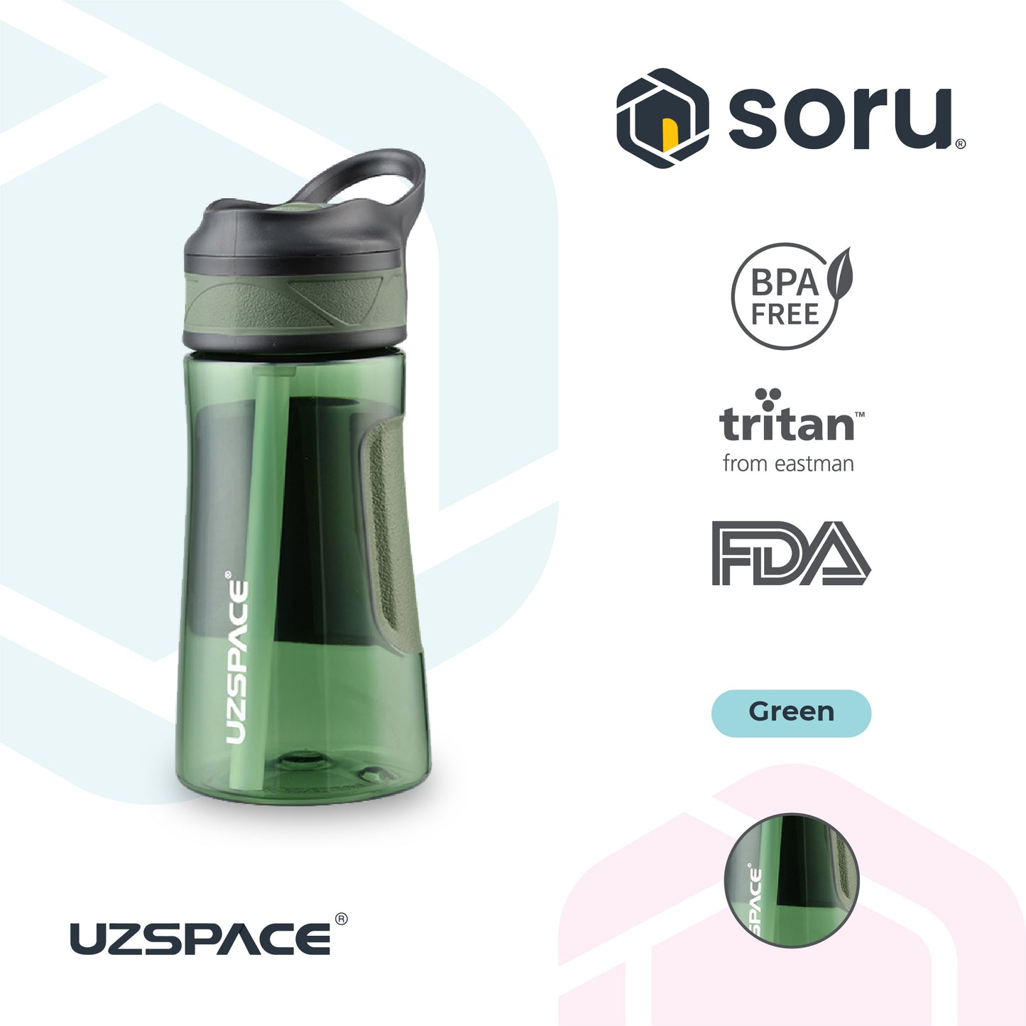 UZSPACE 9001 Botol Minum Anak Sedotan Straw Bottle 470ml USA Tritan