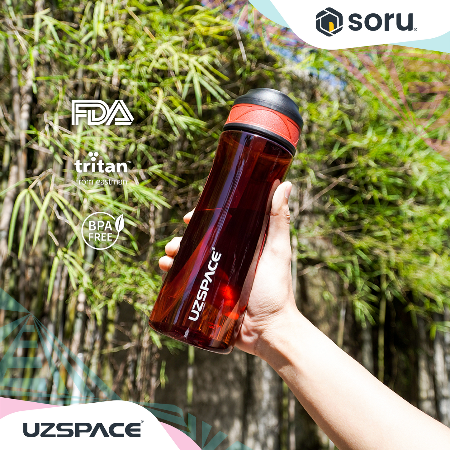 UZSPACE 9002 Botol Minum Sedotan Straw Bottle 670ml USA Tritan