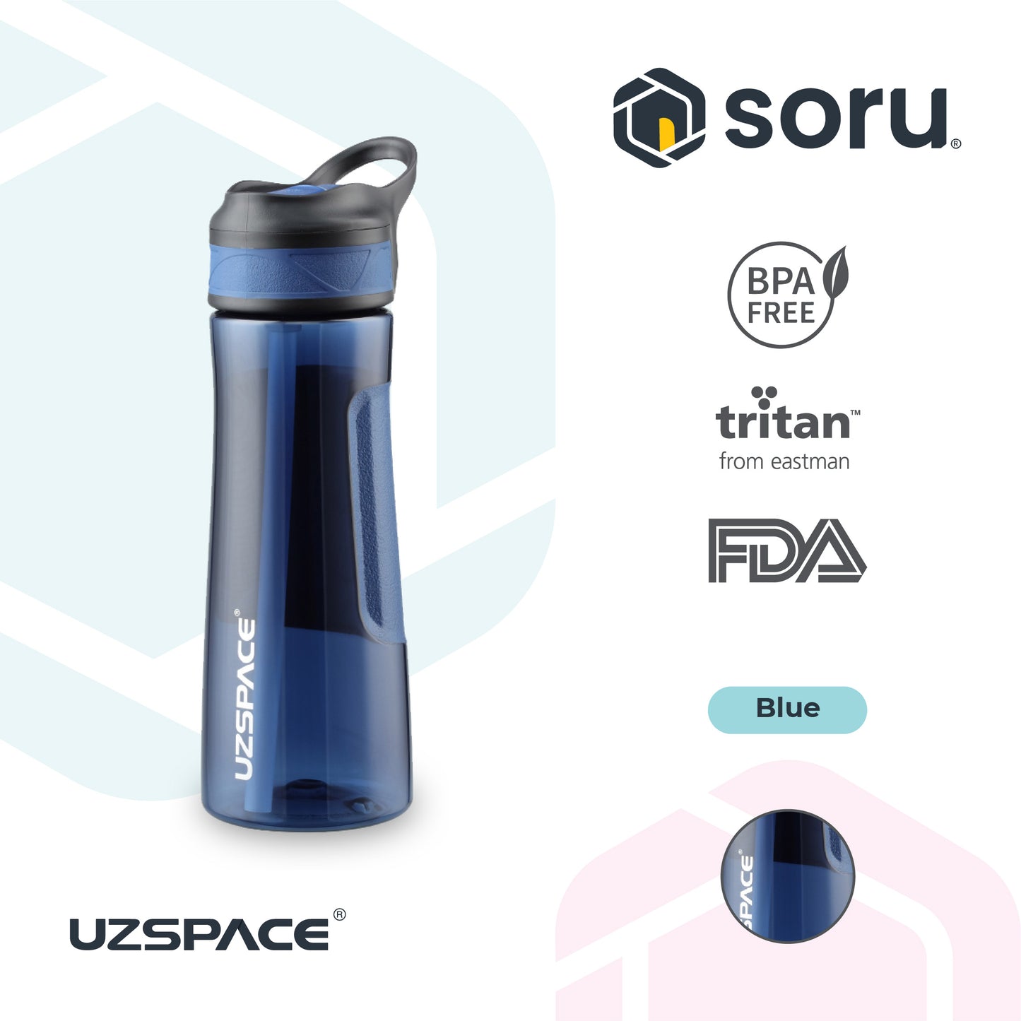 UZSPACE 9002 Botol Minum Sedotan Straw Bottle 670ml USA Tritan