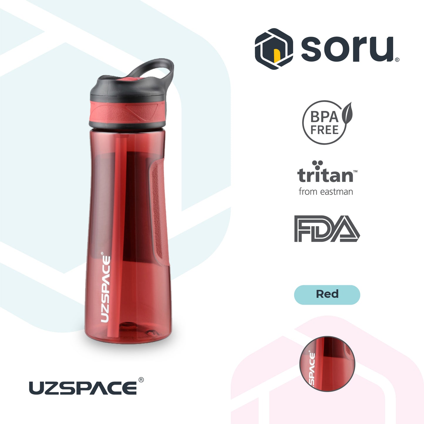 UZSPACE 9002 Botol Minum Sedotan Straw Bottle 670ml USA Tritan