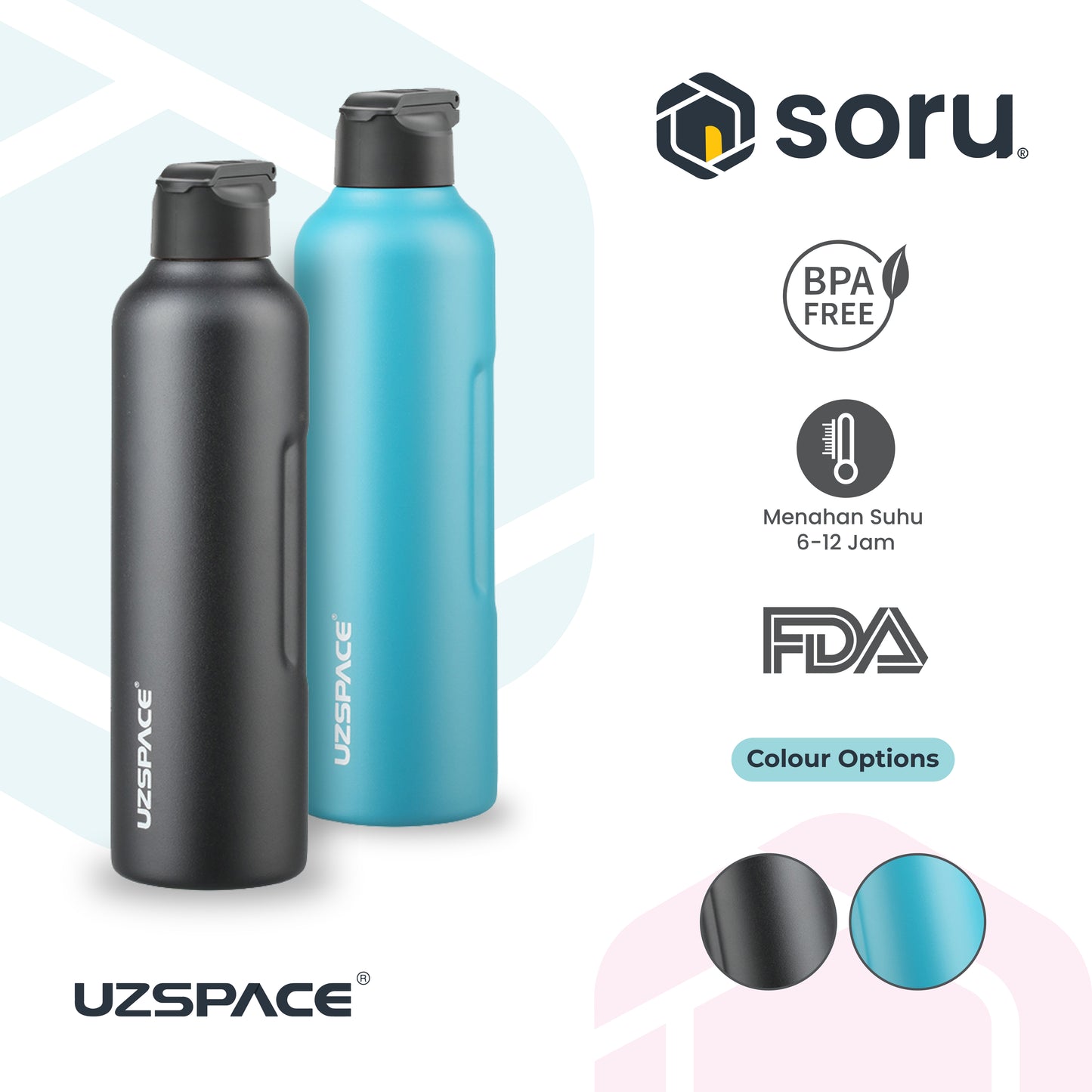 UZSPACE 9018 Botol Tumbler Thermos Sedotan 1 Liter Stainless SUS 316