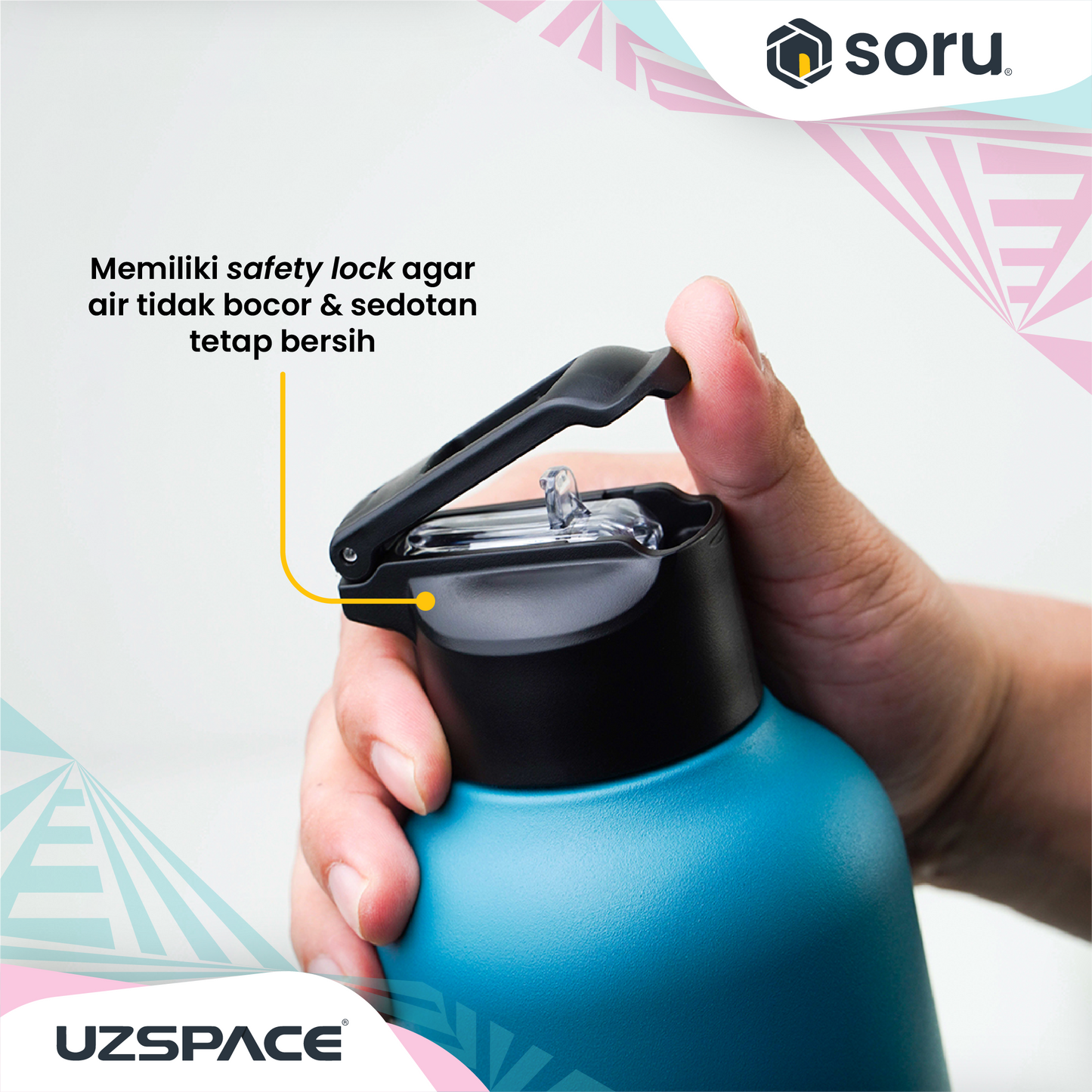 UZSPACE 9018 Botol Tumbler Thermos Sedotan 1 Liter Stainless SUS 316