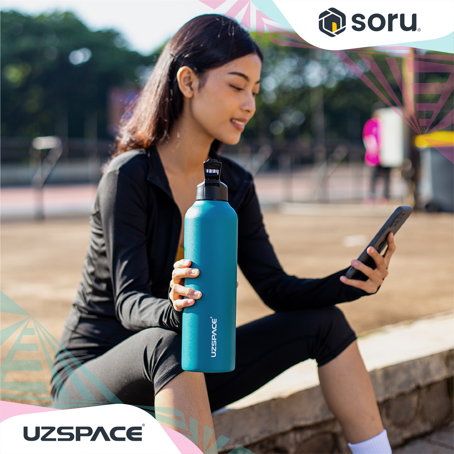 UZSPACE 9018 Botol Tumbler Thermos Sedotan 1 Liter Stainless SUS 316