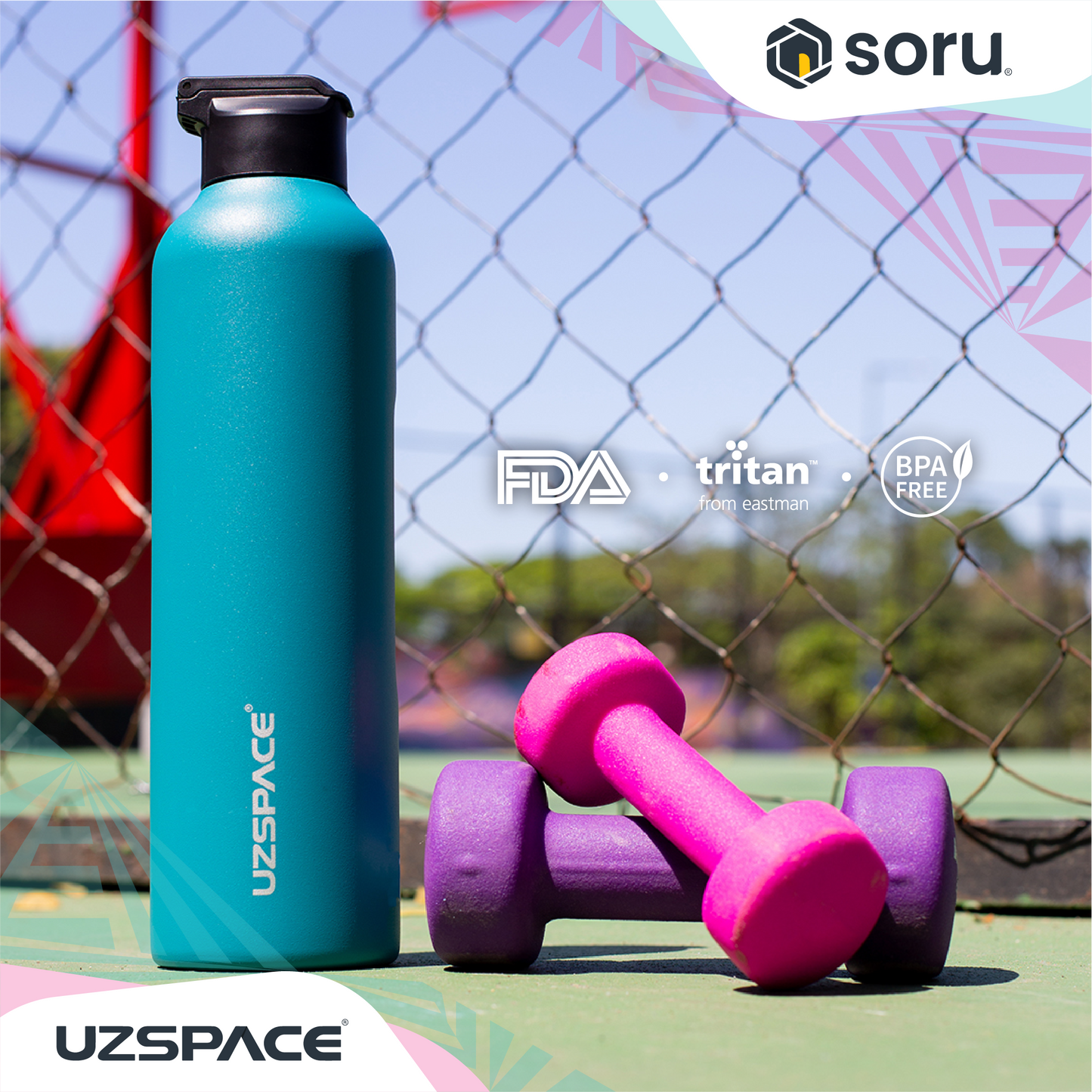 UZSPACE 9018 Botol Tumbler Thermos Sedotan 1 Liter Stainless SUS 316