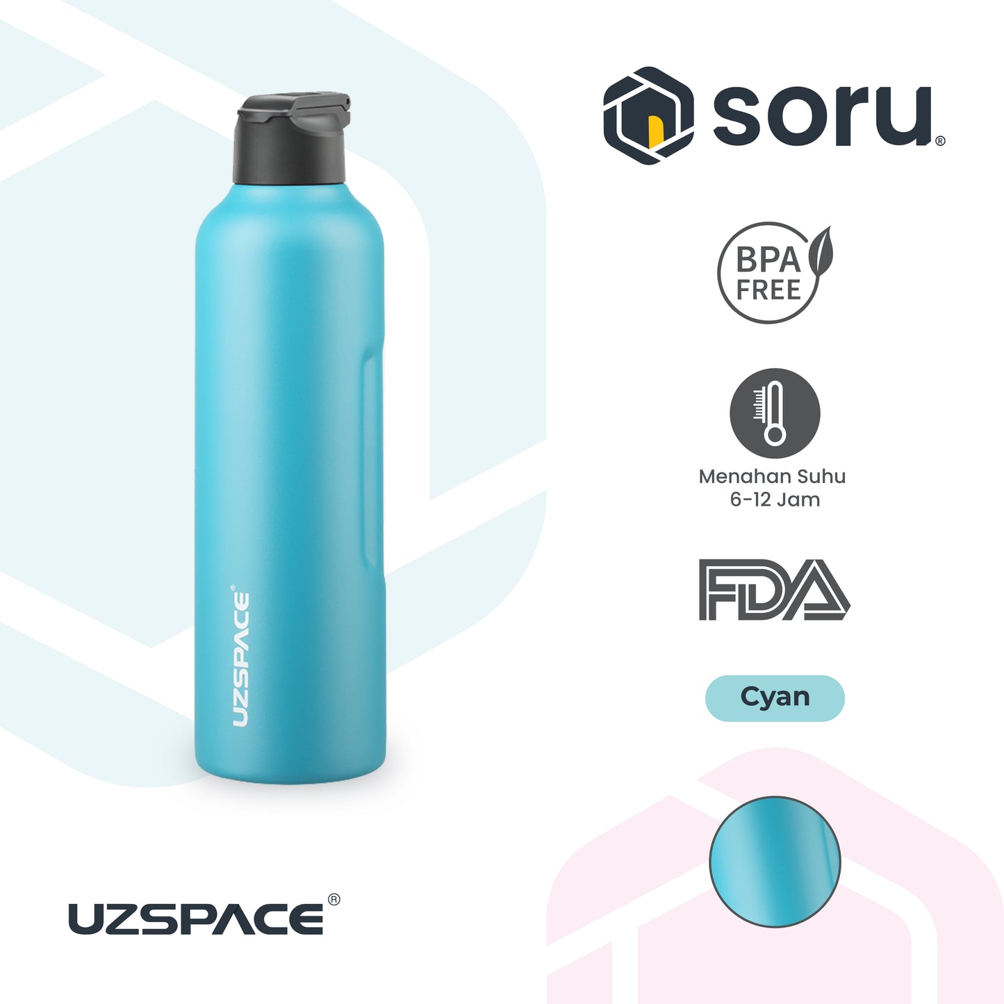 UZSPACE 9018 Botol Tumbler Thermos Sedotan 1 Liter Stainless SUS 316