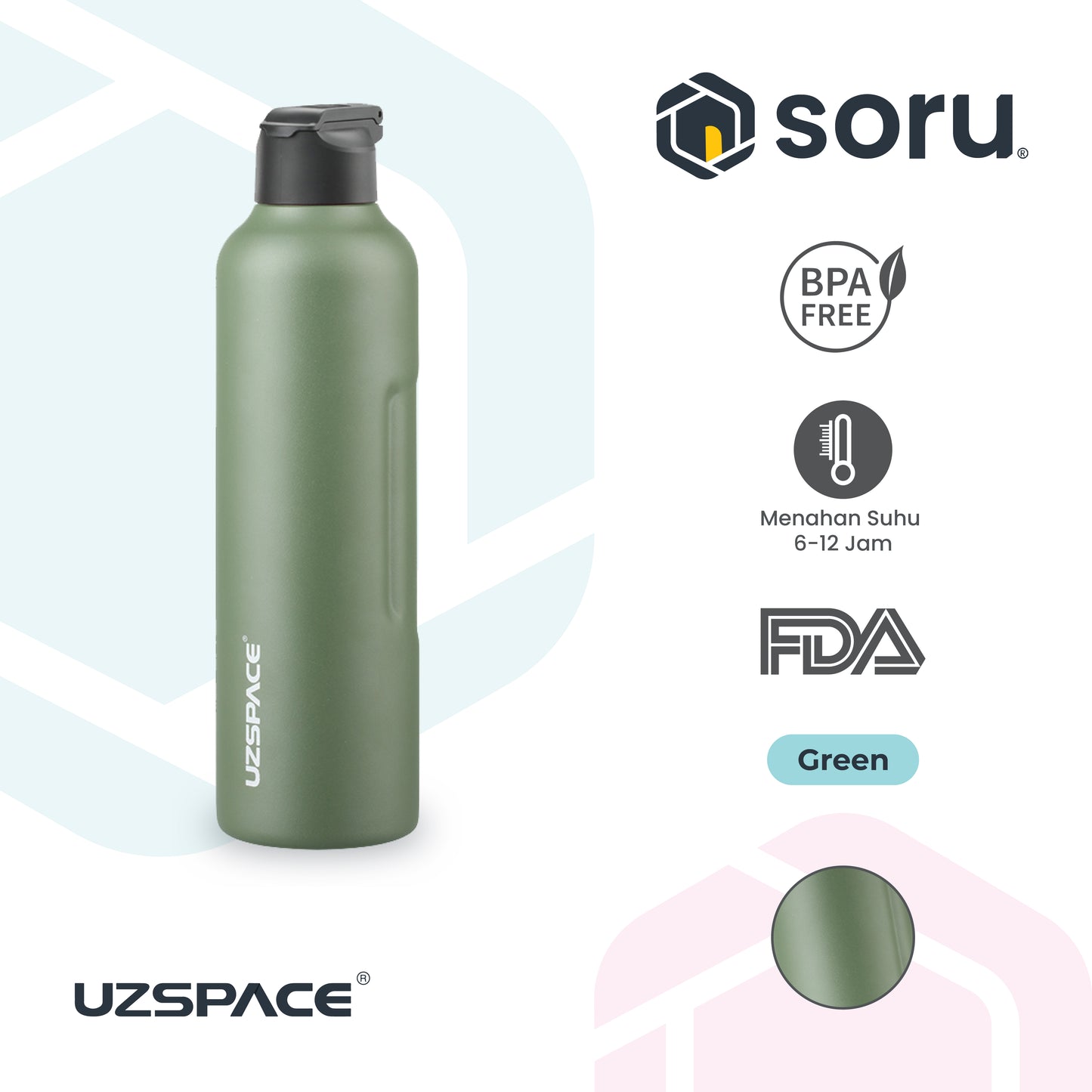 UZSPACE 9018 Botol Tumbler Thermos Sedotan 1 Liter Stainless SUS 316