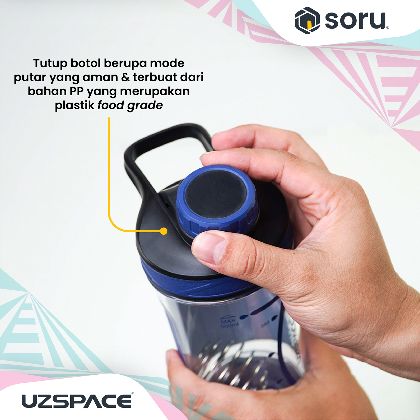 UZSPACE 9022 Botol Shaker Fitness Olahraga 500ml USA Tritan