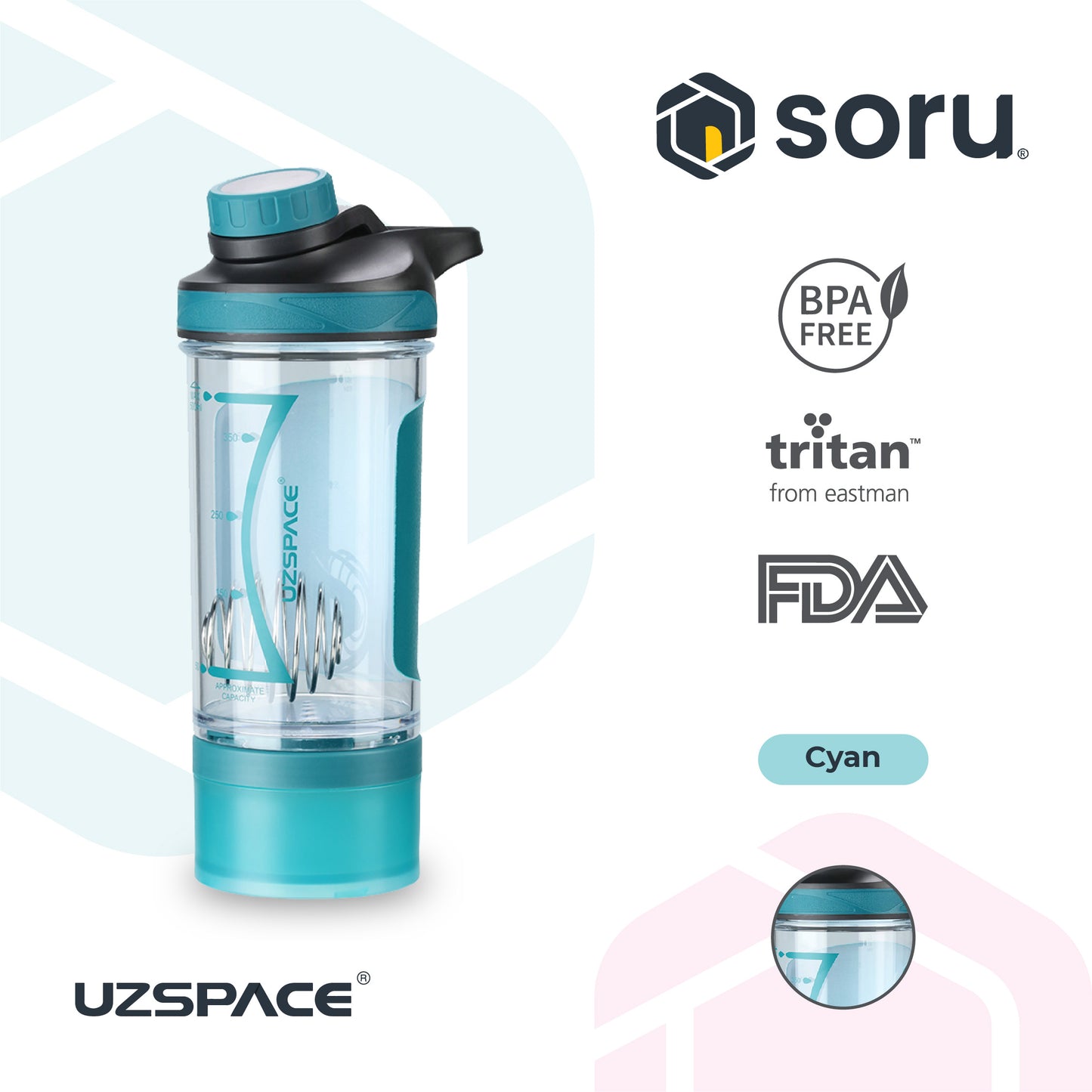 UZSPACE 9022 Botol Shaker Fitness Olahraga 500ml USA Tritan