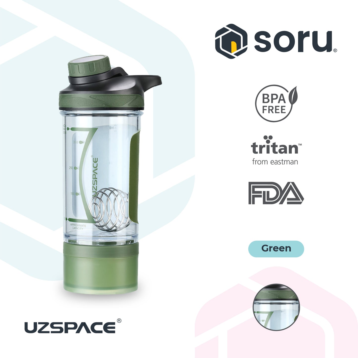 UZSPACE 9022 Botol Shaker Fitness Olahraga 500ml USA Tritan