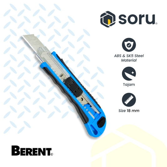 BERENT Cutter Besar 18 mm Handle Karet Biru BT6068