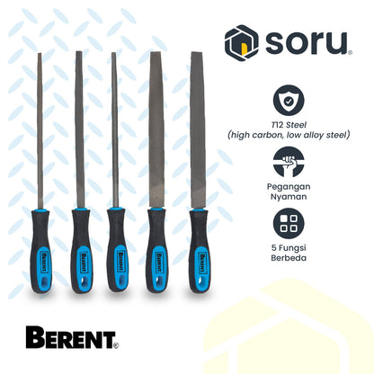 BERENT Kikir Besi Kotak Segitiga 5 Pcs 8 Inch SET Steel File BT7029