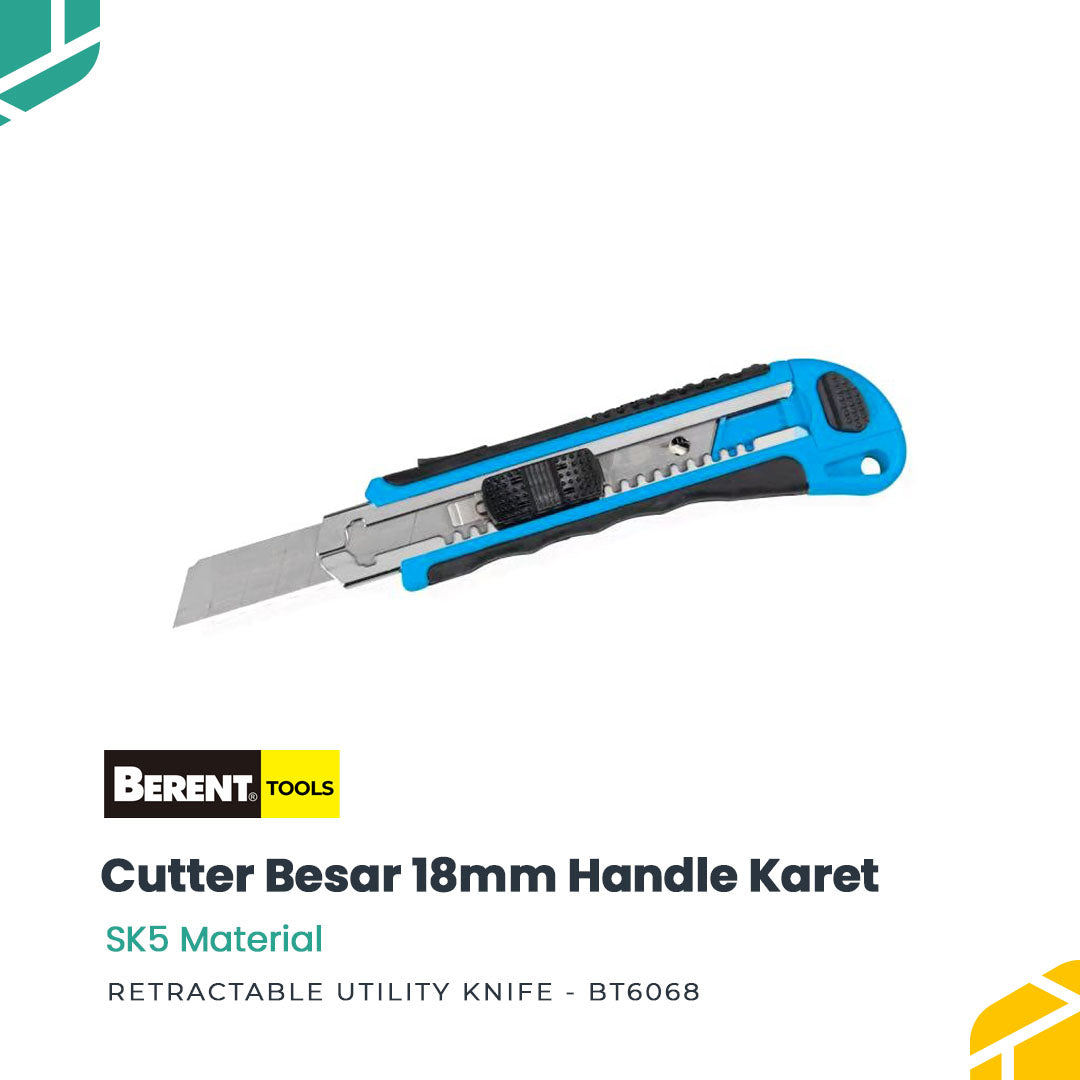 BERENT Cutter Besar 18 mm Handle Karet Biru BT6068