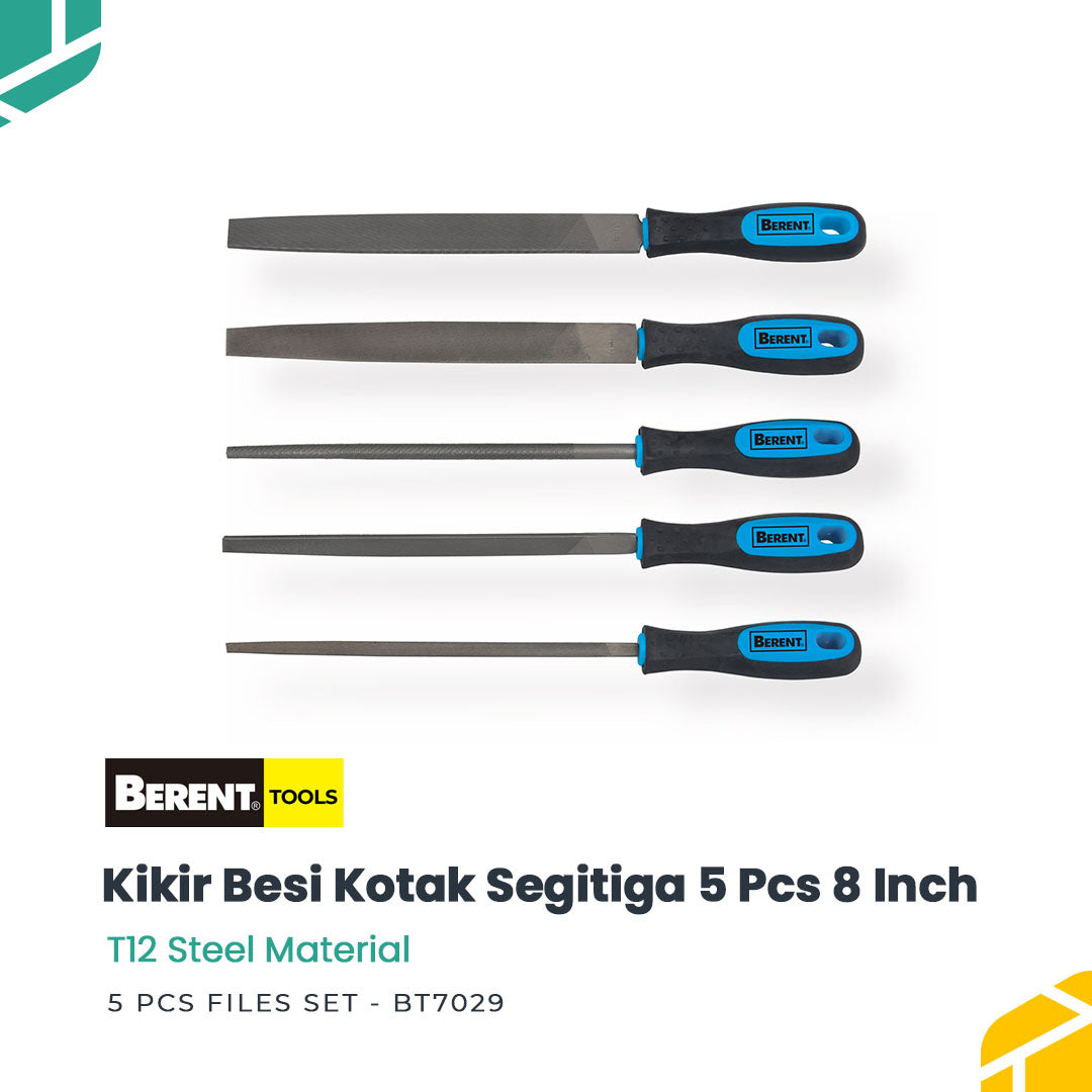 BERENT Kikir Besi Kotak Segitiga 5 Pcs 8 Inch SET Steel File BT7029