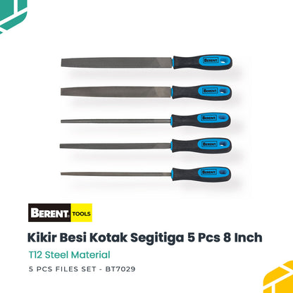 BERENT Kikir Besi Kotak Segitiga 5 Pcs 8 Inch SET Steel File BT7029