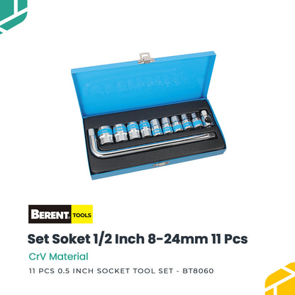 BERENT SET Soket 1/2 Inch 8-24 mm 11 PCS Socket Tool Kunci Sok BT8060