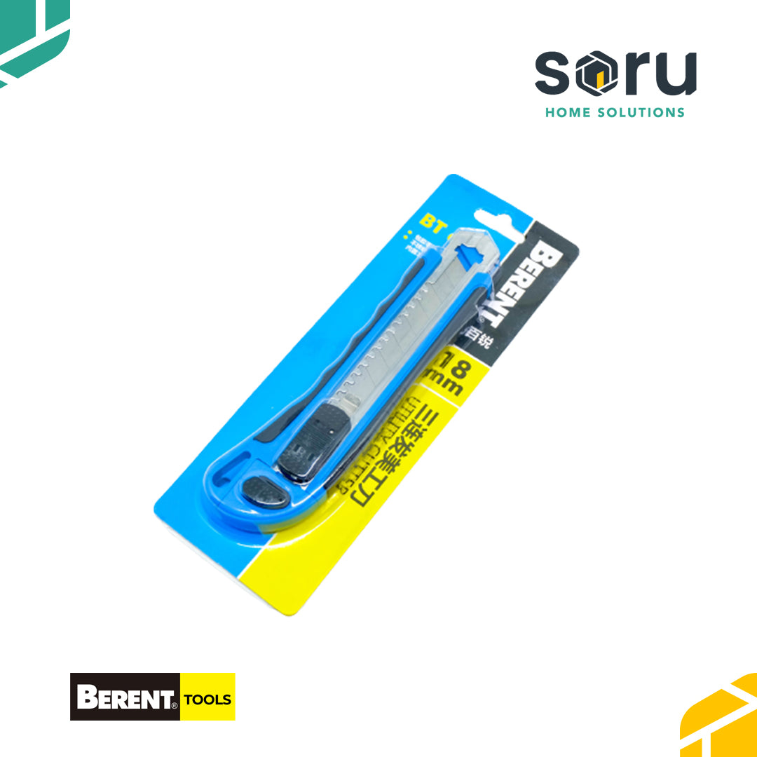 BERENT Cutter Besar 18 mm Handle Karet Biru BT6068