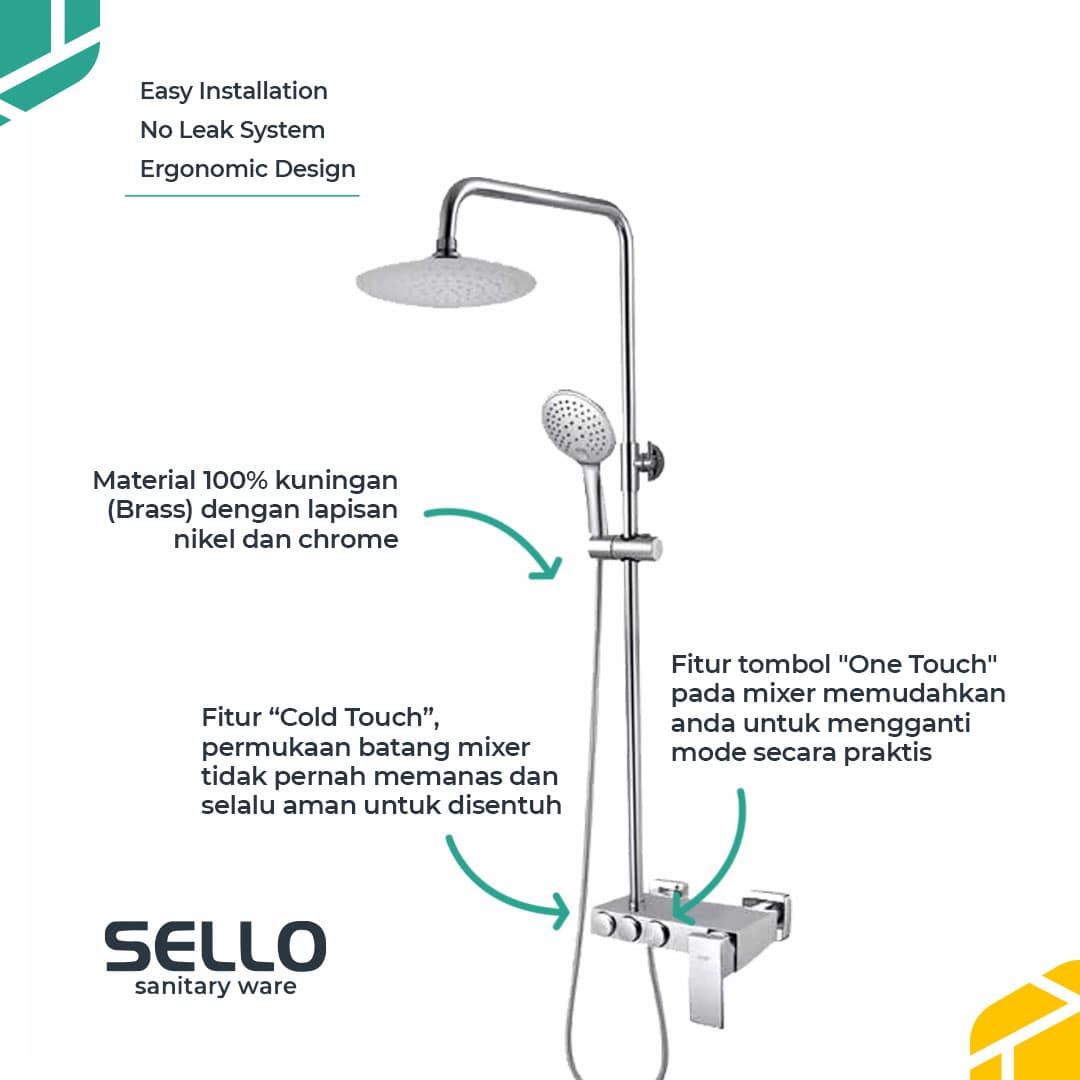 SELLO Set Shower Tiang Chrome Column Set - Model Tombol - Mixer SL9817