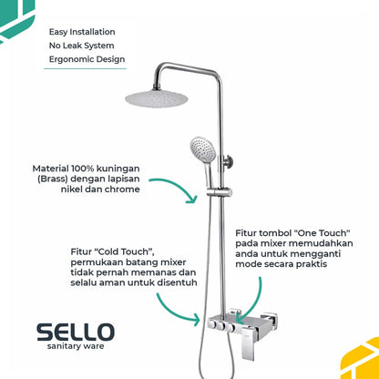 SELLO Set Shower Tiang Chrome Column Set - Model Tombol - Mixer SL9817