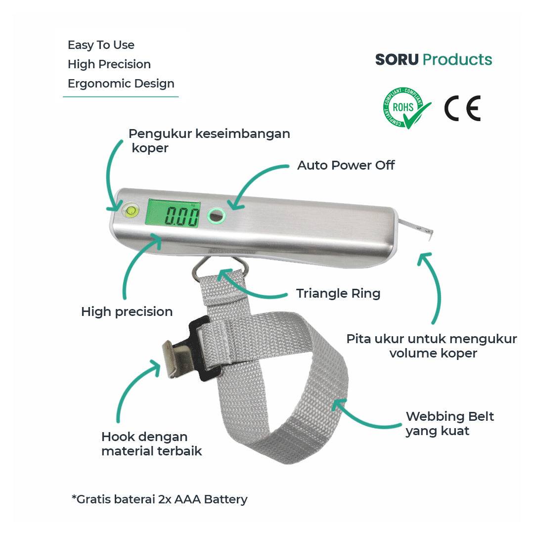 Timbangan Koper Digital 50Kg Stainless Travel Luggage Scale