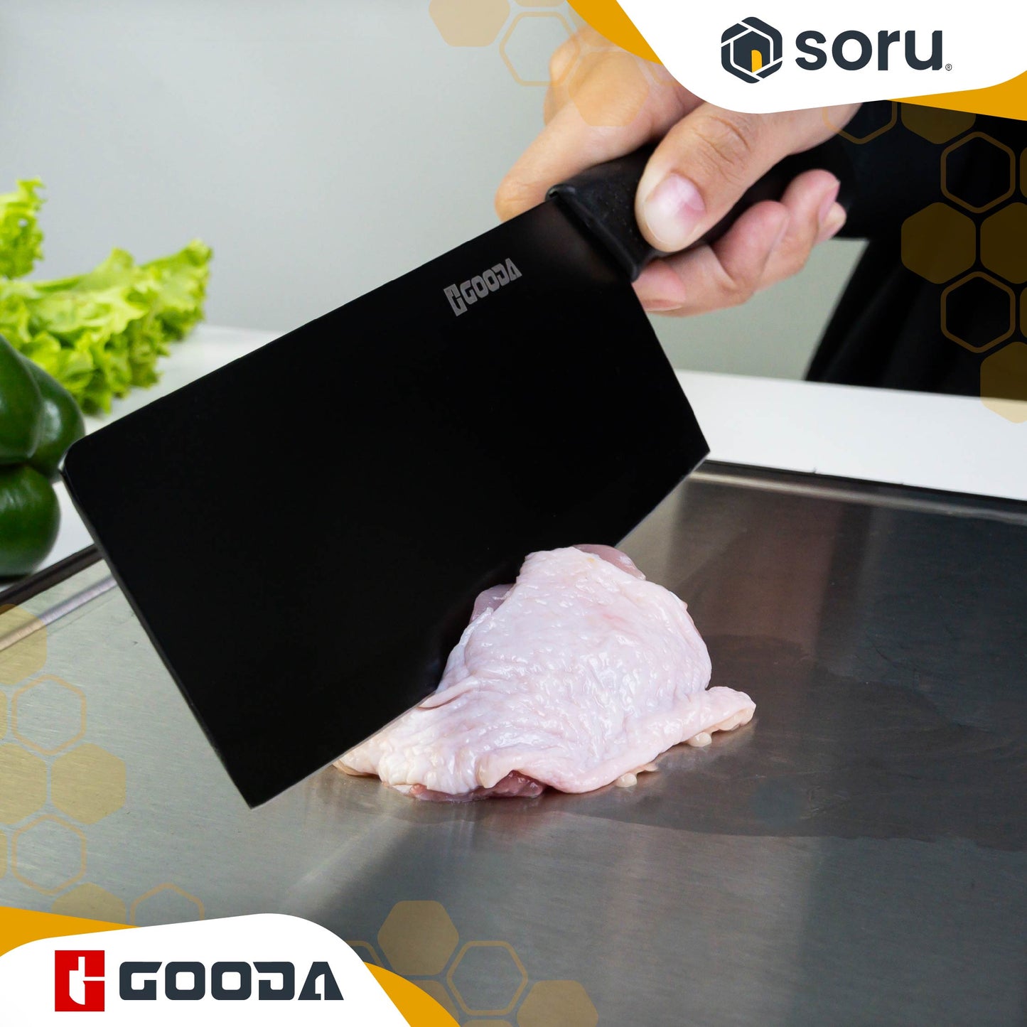 GOODA Set Pisau Dapur Stainless Hitam 6in1 dengan Asahan Pisau Knife Set 6in1 GA-008