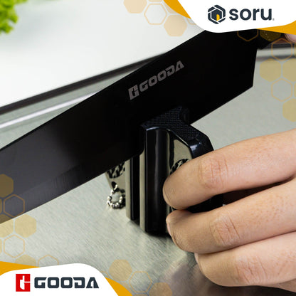 GOODA Set Pisau Dapur Stainless Hitam 6in1 dengan Asahan Pisau Knife Set 6in1 GA-008