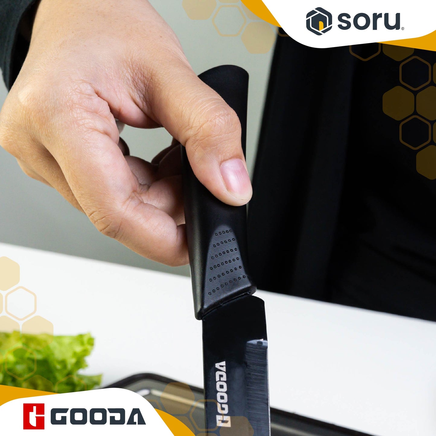 GOODA Set Pisau Dapur Stainless Hitam 6in1 dengan Asahan Pisau Knife Set 6in1 GA-008