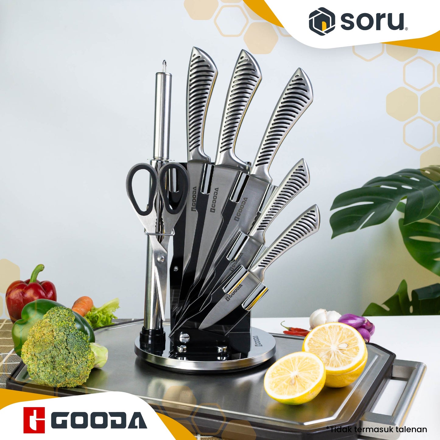 GOODA Set Pisau Dapur Stainless 7in1 dengan Akrilik Stand Knife Set 7in1 with Acrylic Stand GA-014